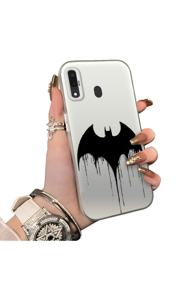 Batman Patterned Phone Case with Silicone Edges and Acrylic Hard Back Panel Compatible with Samsung Galaxy A30/A20