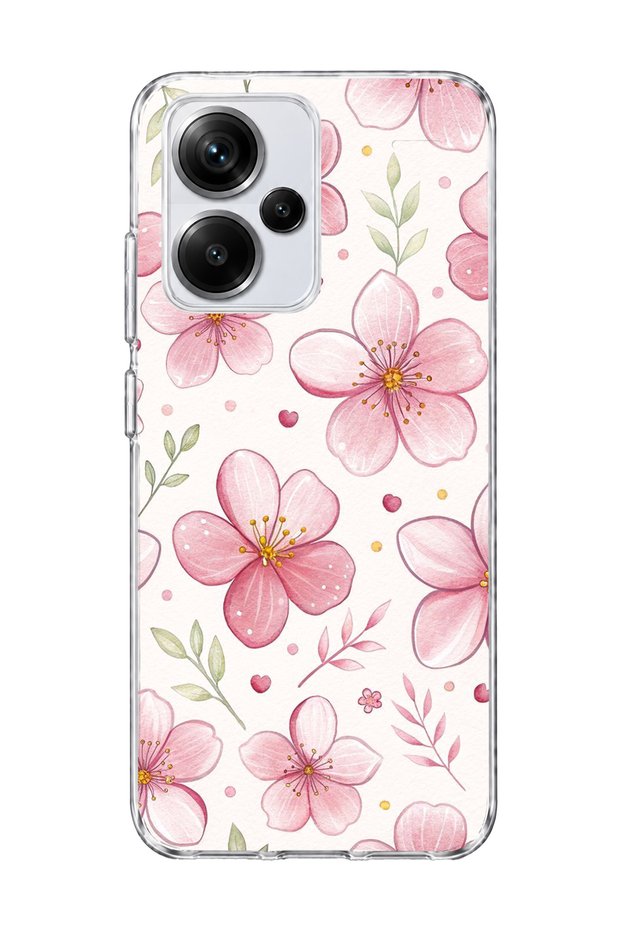Redmi Note 13 Pro Plus 5g Compatible Pink Cherry Blossom Printed Transparent Phone Case