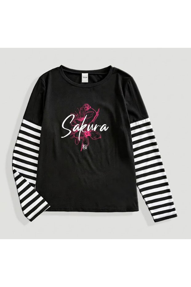Sakura Printed Sleeve Te Unisex Oversize T-Shirt