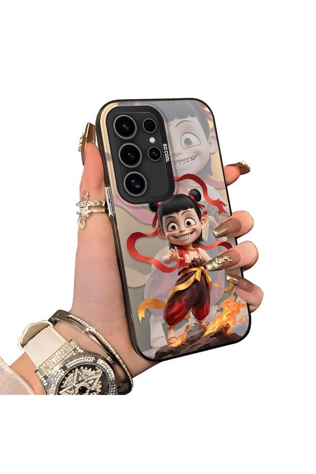 Samsung Galaxy S24 Ultra Compatible Acrylic Hard Back Panel with Silicone Edges Opaque Nezha Pattern Phone Case