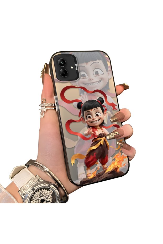 Samsung Galaxy A03/A04E/A04 Compatible Acrylic Hard Back Panel with Silicone Edges Opaque Nezha Pattern Phone Case