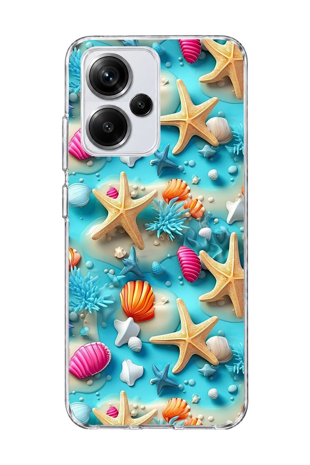 Redmi Note 13 Pro Plus 5g Compatible Starfish Seashell Printed Transparent Phone Case