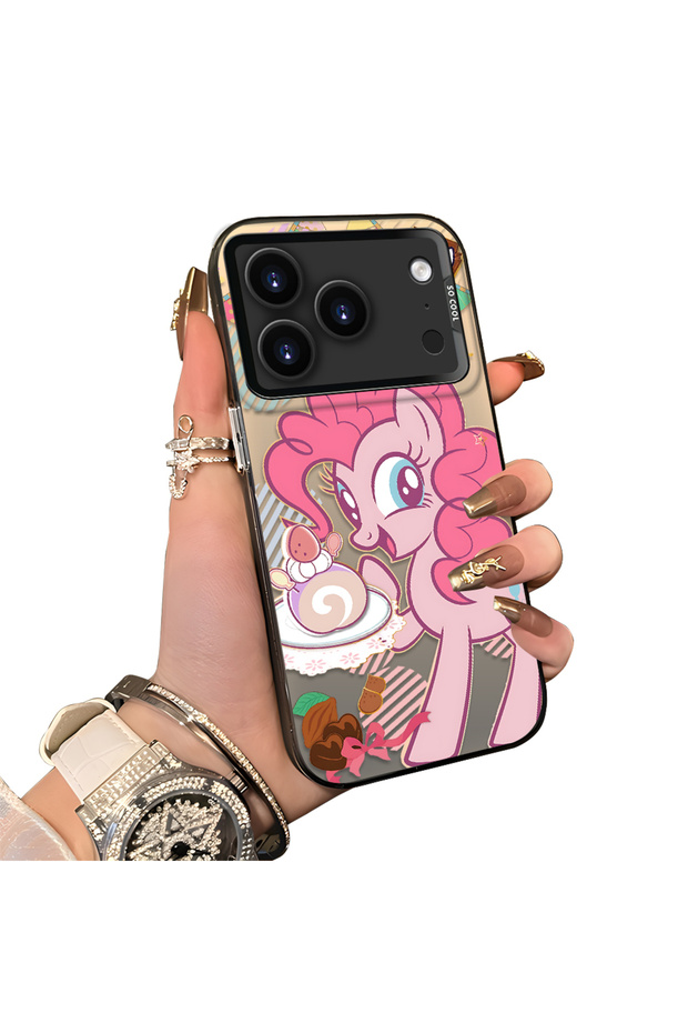 iPhone 17 Pro Compatible Acrylic Hard Back Panel with Silicone Edges Pinkie Pie Pattern Phone Case