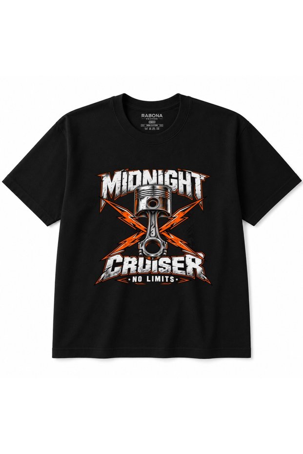 Midnight Cruiser - No Limits Motorcycle Piston Graphic T-Shirt