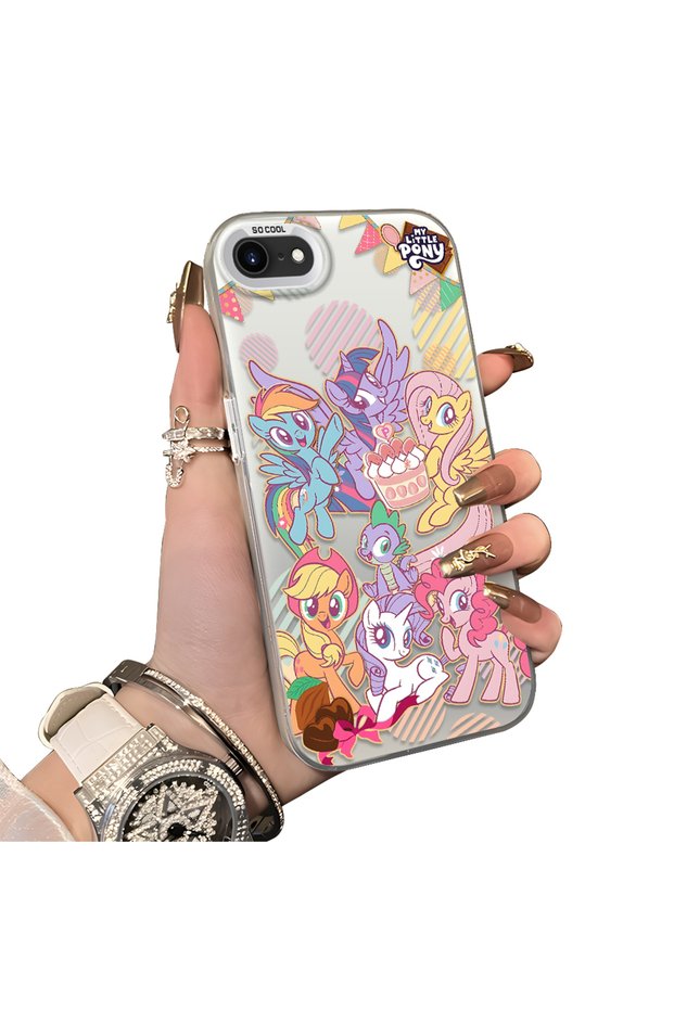 iPhone 7/8/Se 2020 2022 Compatible Acrylic Hard Back Panel with Silicone Edges Pony Pattern Phone Case