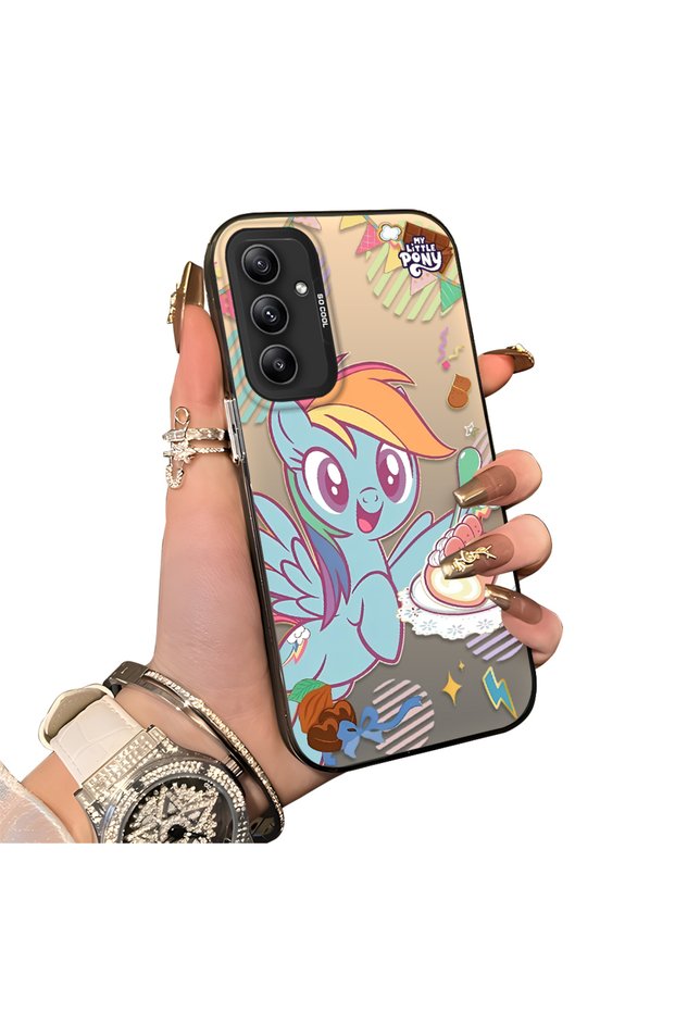 Samsung Galaxy A34 Compatible Acrylic Hard Back Panel Silicone Edged Rainbow Dash Pattern Phone Case