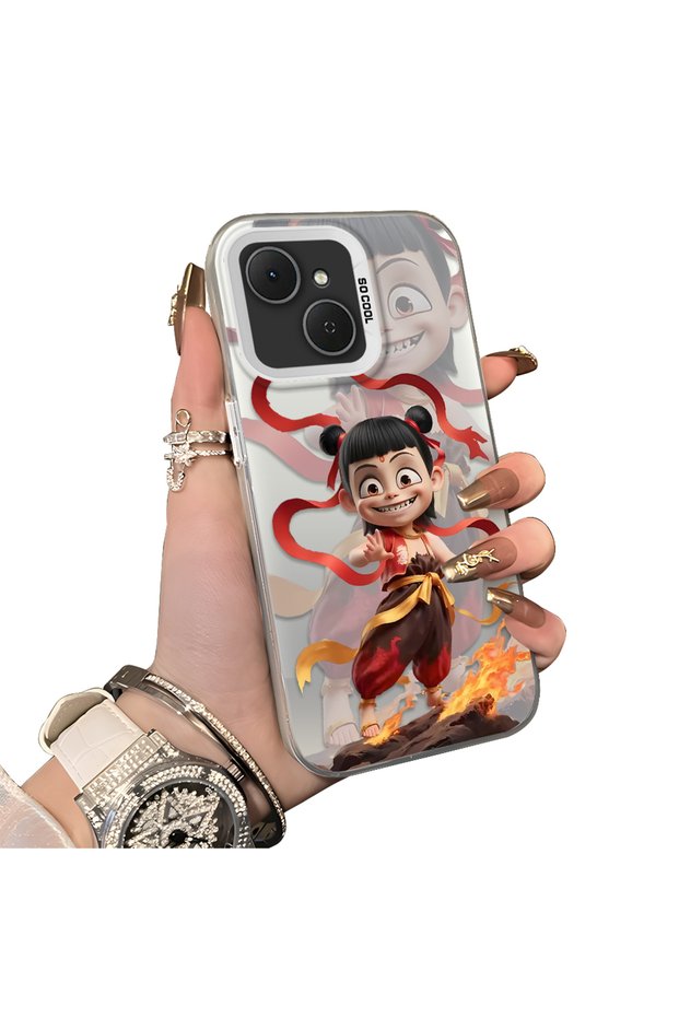 Tecno Spark 40C Compatible Acrylic Hard Back Panel with Silicone Edges Opaque Nezha Pattern Phone Case