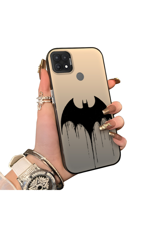 Oppo A15/A15S Compatible Acrylic Hard Back Panel with Silicone Edges Batman Patterned Phone Case