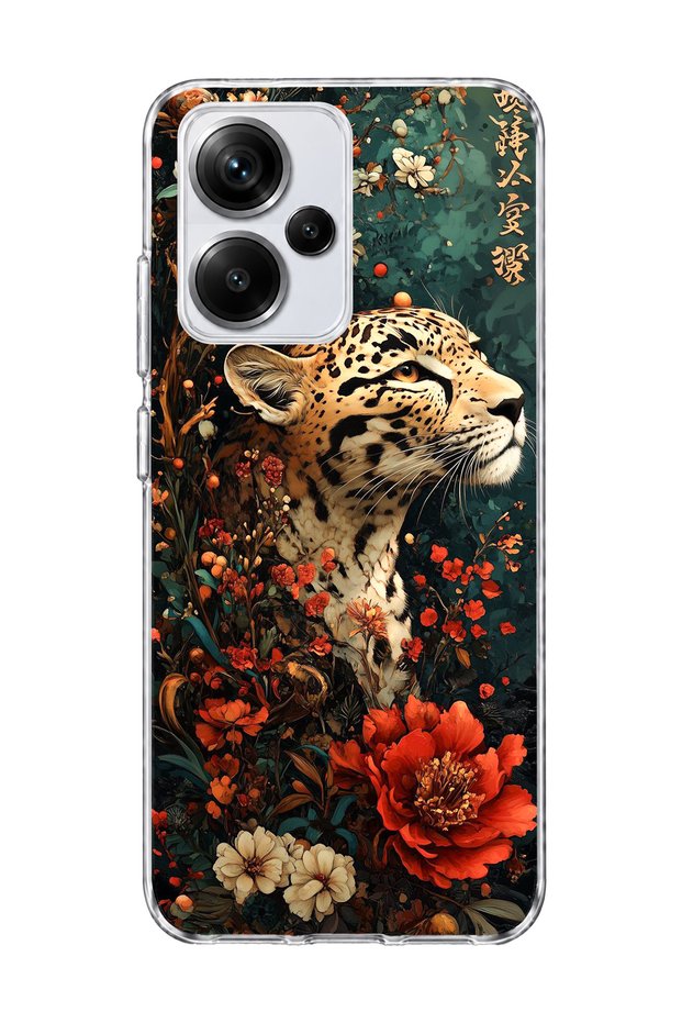 Redmi Note 13 Pro Plus 5g Compatible Leopard Red Flower Printed Transparent Phone Case
