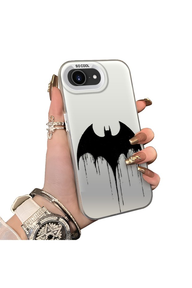 iPhone 16E Compatible Acrylic Hard Back Panel with Silicone Edges Batman Pattern Phone Case