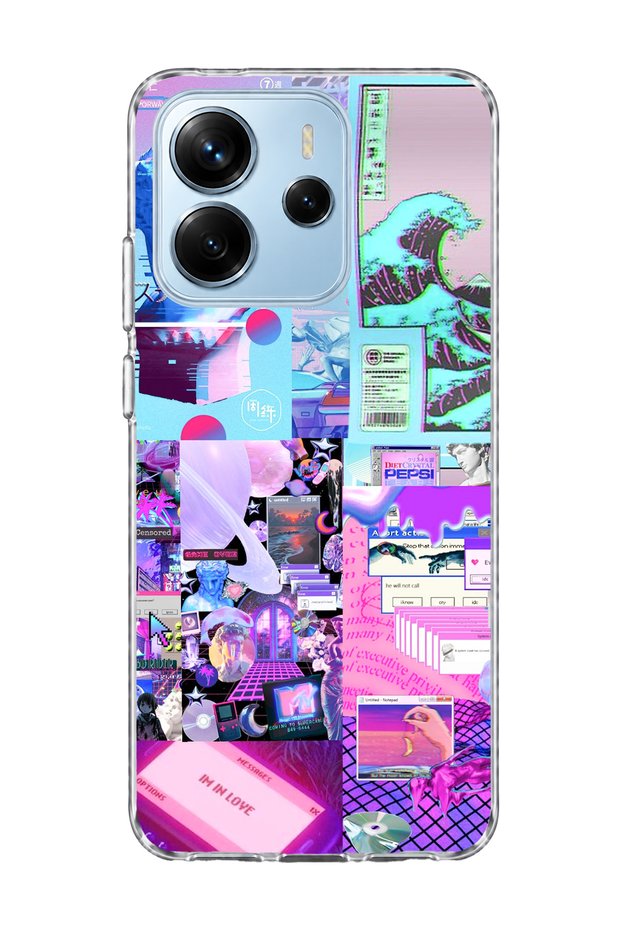 Redmi Note 14 4g Compatible Fox and Flowers Printed Transparent Phone Case