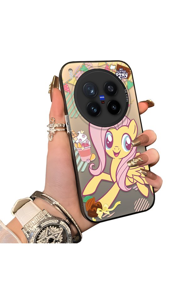 Vivo X300 Pro Compatible Acrylic Hard Back Panel with Silicone Edges Fluttershy Pattern Phone Case