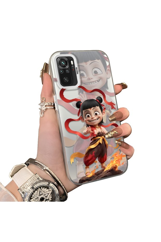 Xiaomi Redmi Note 10 4G/Note 10S Compatible Acrylic Hard Back Panel with Silicone Edges Opaque Nezha Pattern Phone Case