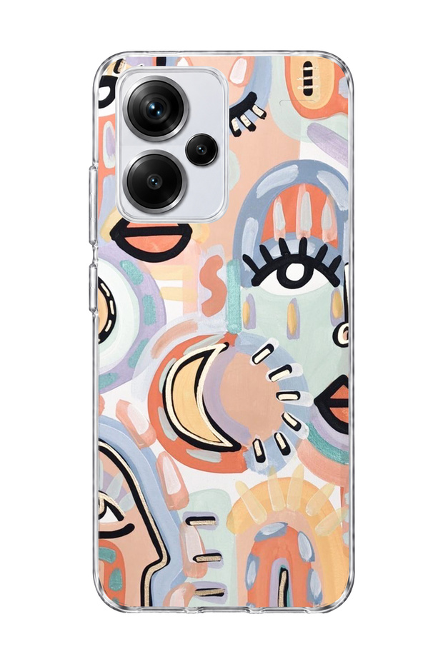 Redmi Note 13 Pro Plus 5g Compatible Abstract Face and Eye Printed Transparent Phone Case