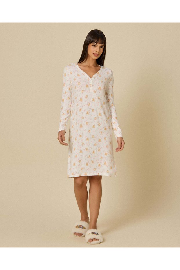 Women White Floral Nightshirt