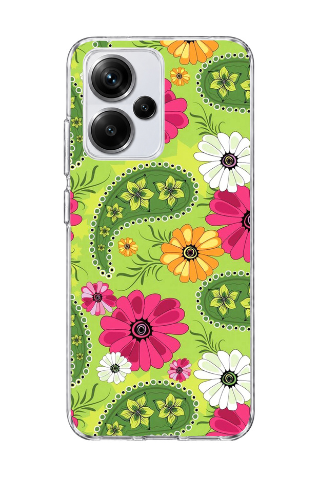 Redmi Note 13 Pro Plus 5g Compatible Green Shawl Pattern Printed Transparent Phone Case