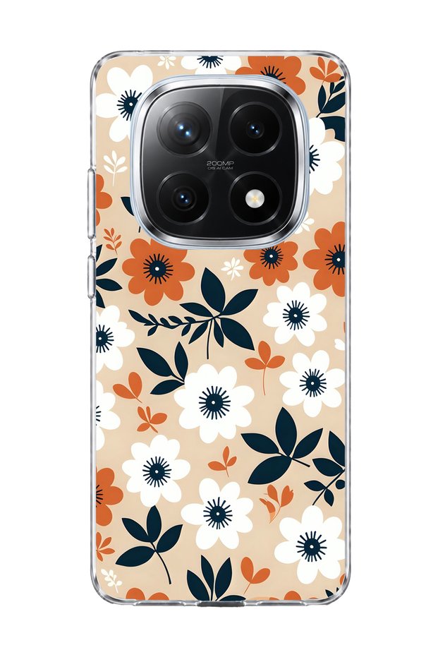 Redmi Note 14 Pro Plus 5g Compatible Orange White Floral Printed Transparent Phone Case