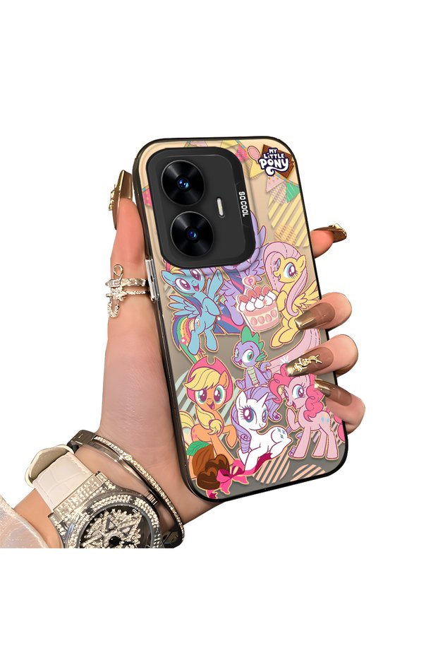 Realme C55 Compatible Acrylic Hard Back Panel with Silicone Edges and Pony Pattern Phone Case