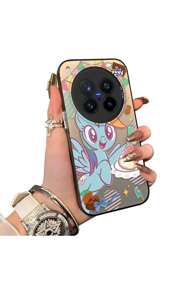 Vivo X300 Pro Compatible Acrylic Hard Back Panel with Silicone Edges Rainbow Dash Pattern Phone Case