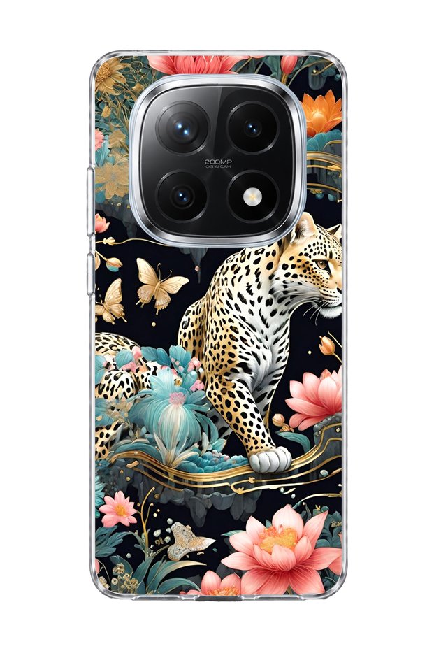 Redmi Note 14 Pro Plus 5g Compatible Leopard Water Lily Printed Transparent Phone Case