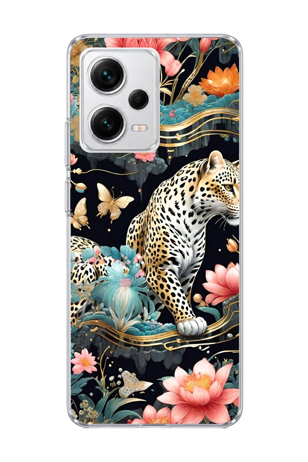 Redmi Note 12 Pro 5g Compatible Leopard Water Lily Printed Transparent Phone Case