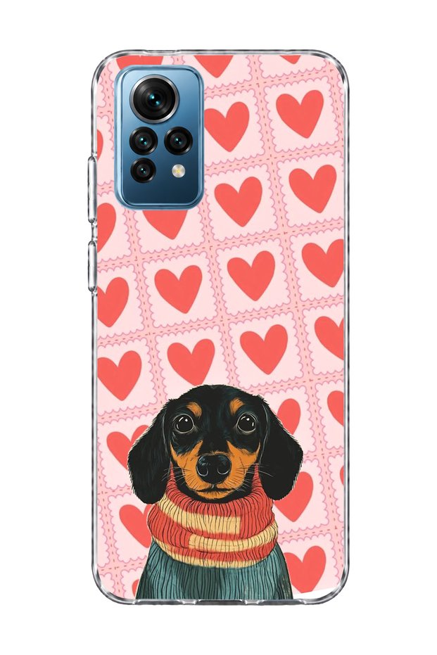 Redmi Note 12 Pro 4g Compatible Sausage Dog Red Heart Printed Transparent Phone Case