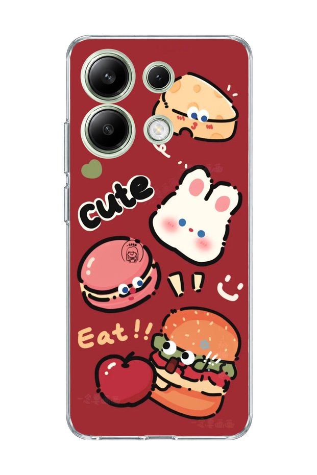 Redmi Note 13 4g Compatible Cute Rabbit Burgundy Printed Transparent Phone Case