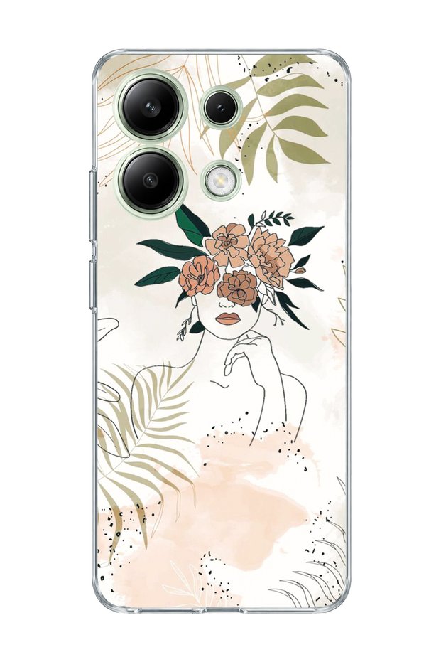 Redmi Note 13 4g Compatible Flower Headed Woman Drawing Printed Transparent Phone Case