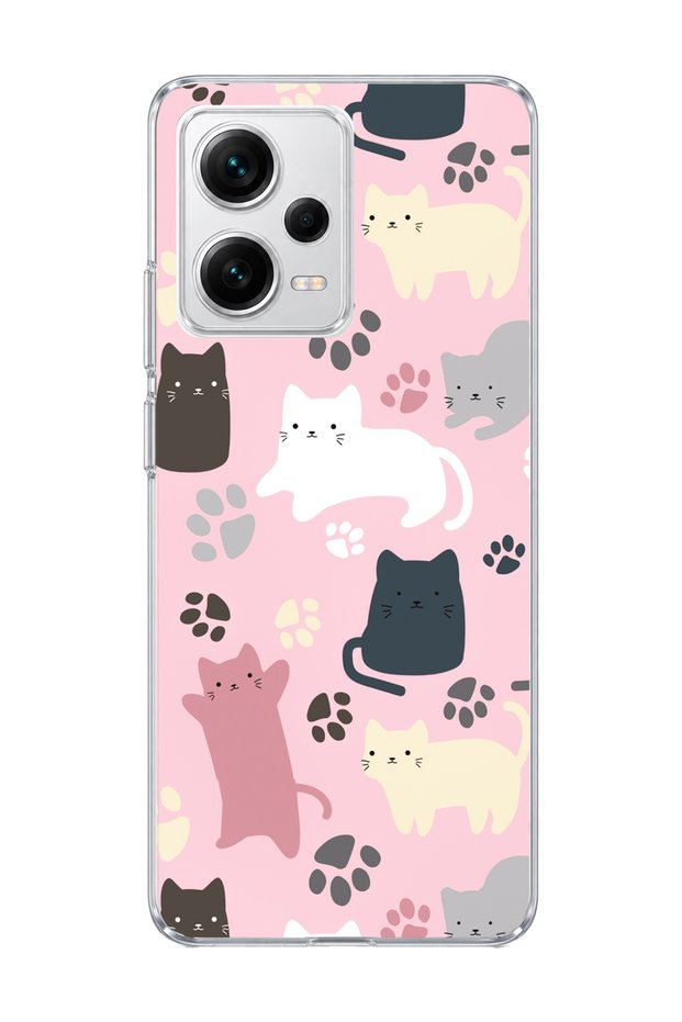 Redmi Note 12 Pro 5g Compatible Cat and Paw Pink Printed Transparent Phone Case
