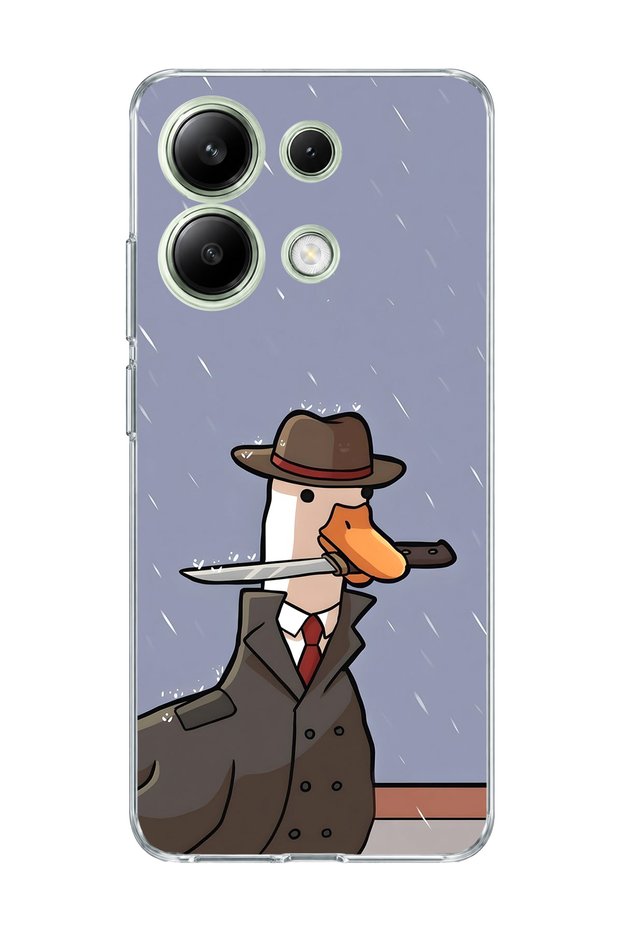 Redmi Note 13 4g Compatible Transparent Phone Case with Detective Goose Printed Hat