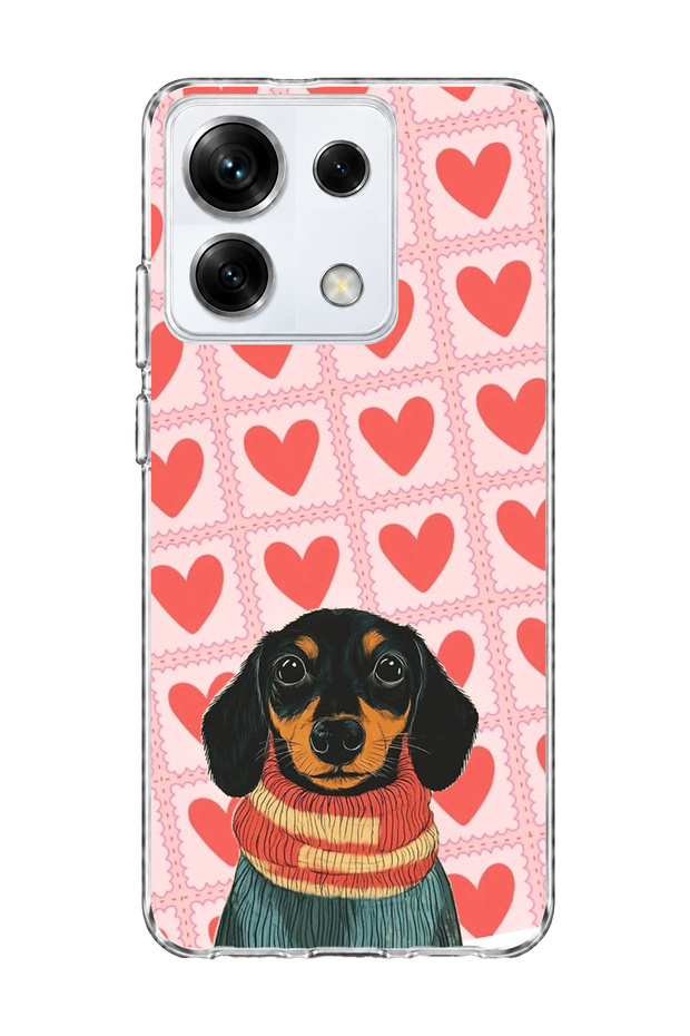 Redmi Note 13 Pro 5g Compatible Sausage Dog Red Heart Printed Transparent Phone Case