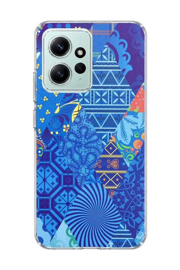 Redmi Note 12 4g Compatible Blue Crayon Printed Transparent Phone Case