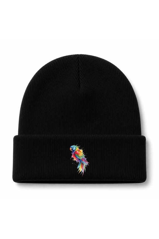 Rainbow Spirit – Colorful Watercolor Parrot Graphic Beanie