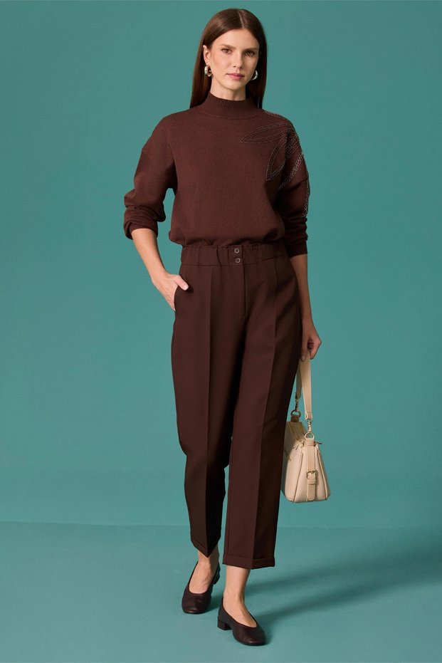 Women's High Waist Carrot Cut Lena Pants Brown