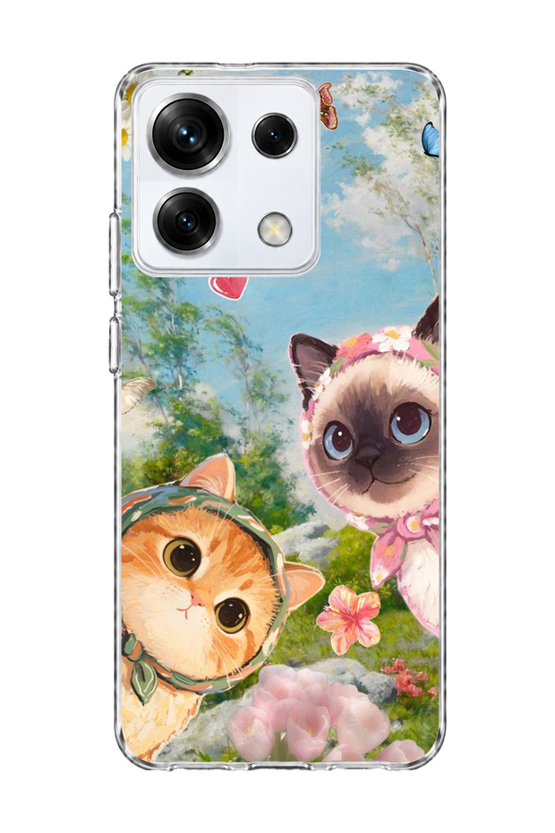 Redmi Note 13 Pro 5g Compatible Cats with Scarf Spring Printed Transparent Phone Case