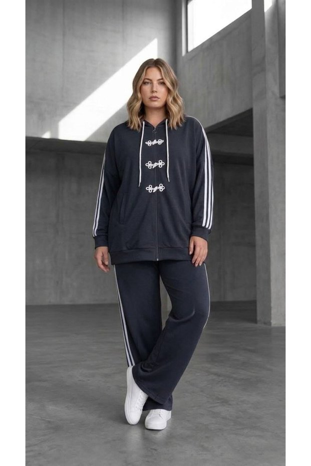 Women's Plus Size Long Sleeve Zipper Detailed Tracksuit Set 8307-27