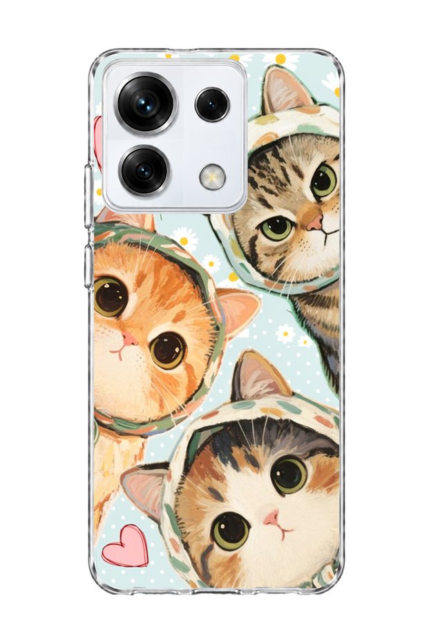 Redmi Note 13 Pro 5g Compatible Three Cats Heart Printed Transparent Phone Case with Scarf