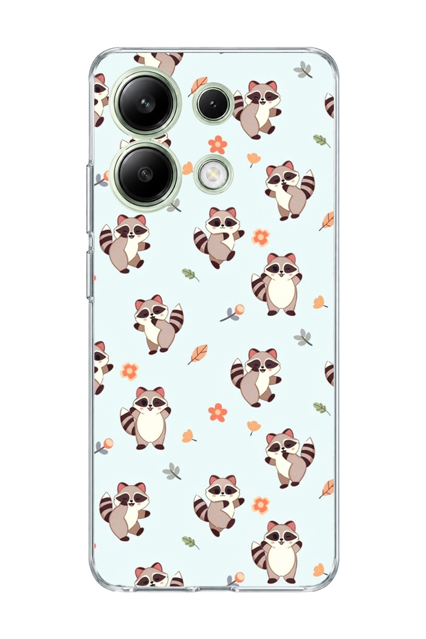 Redmi Note 13 4g Compatible Cute Raccoon Printed Transparent Phone Case