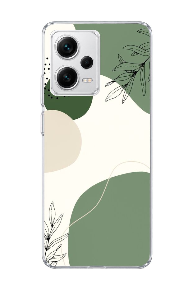 Redmi Note 12 Pro 5g Compatible Green Abstract Leaf Printed Transparent Phone Case