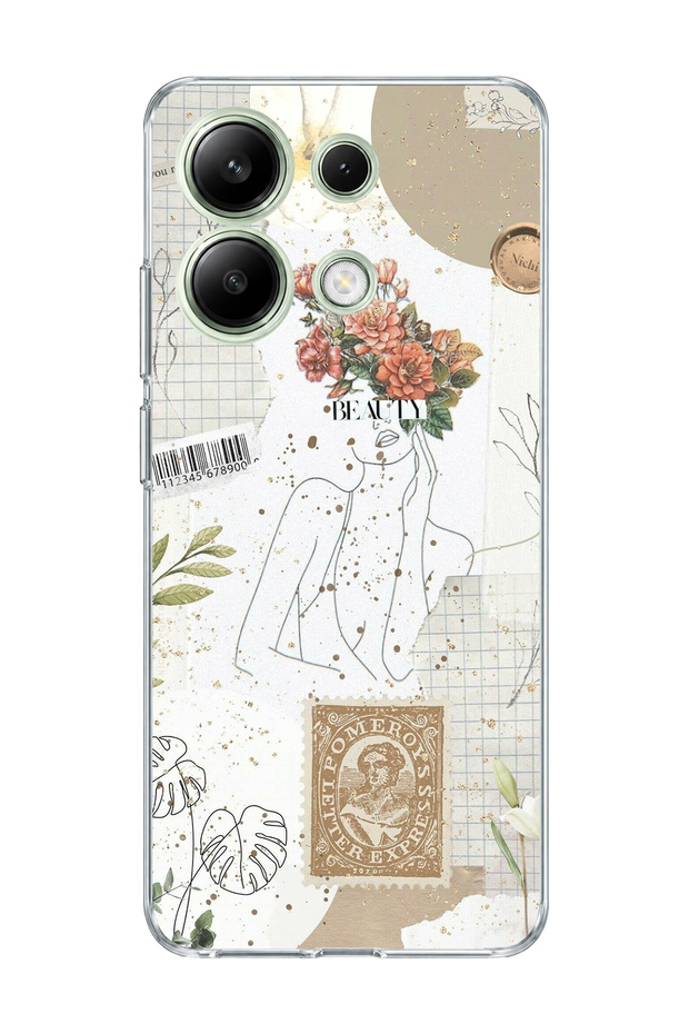 Redmi Note 13 4g Compatible Flower Headed Woman Collage Printed Transparent Phone Case
