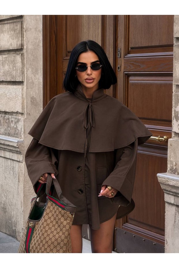 Short Cape Detailed Poncho Trench Coat