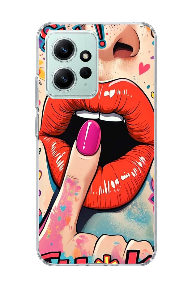 Redmi Note 12 4g Compatible Red Lip Printed Transparent Phone Case