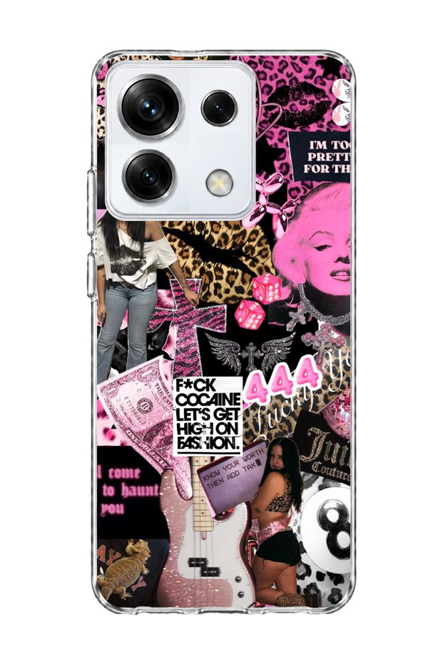 Redmi Note 13 Pro 5g Compatible Pink Leopard Fashion Printed Transparent Phone Case