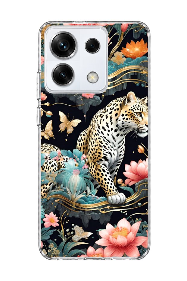 Redmi Note 13 Pro 5g Compatible Leopard Water Lily Printed Transparent Phone Case