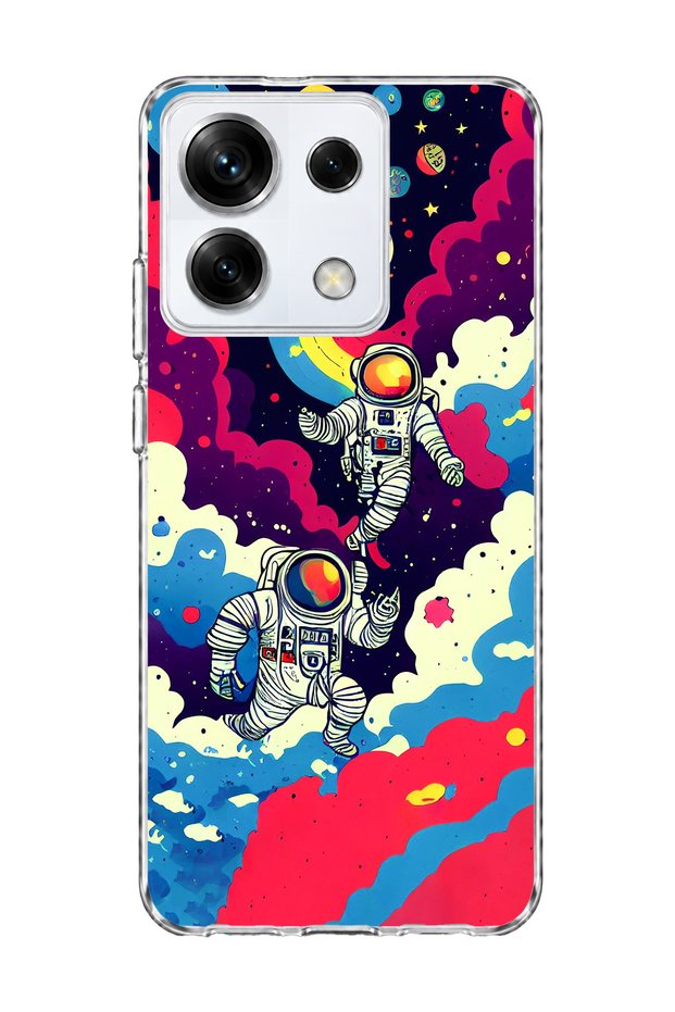 Redmi Note 13 Pro 5g Compatible Astronaut and Rainbow Printed Transparent Phone Case