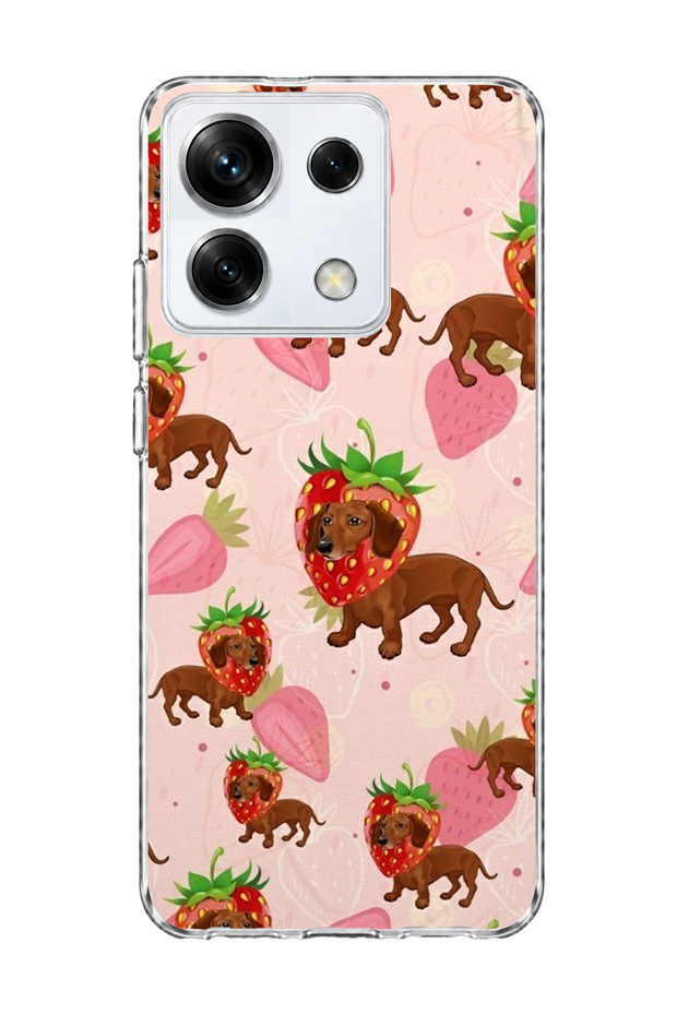 Redmi Note 13 Pro 5g Compatible Strawberry Sausage Dog Printed Transparent Phone Case