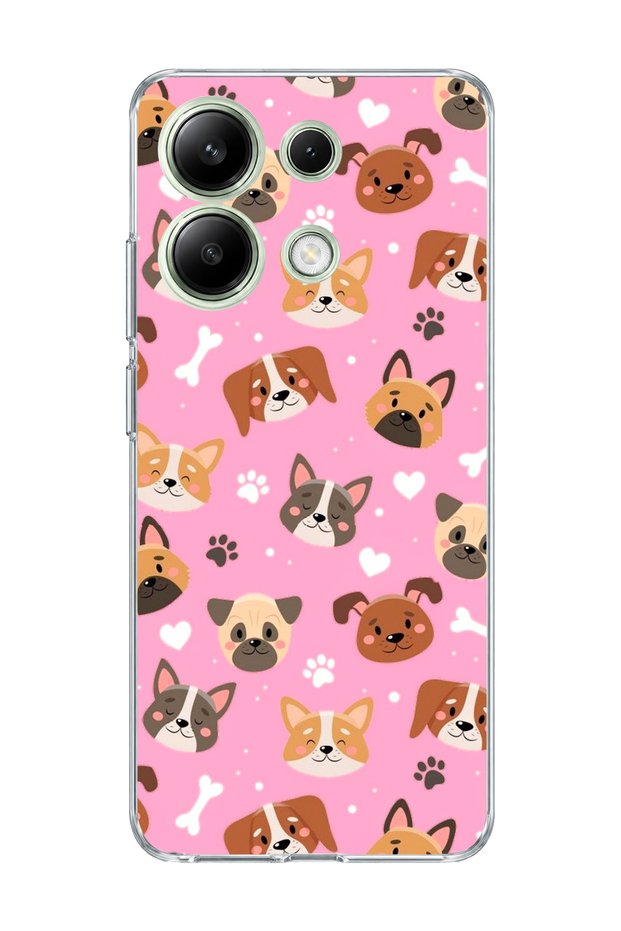 Redmi Note 13 4g Compatible Dog Faces Pink Printed Transparent Phone Case