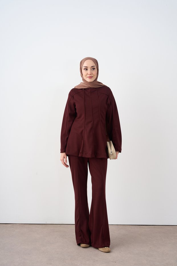 Women's Soft Textured Suit with Piping Detail, Plum