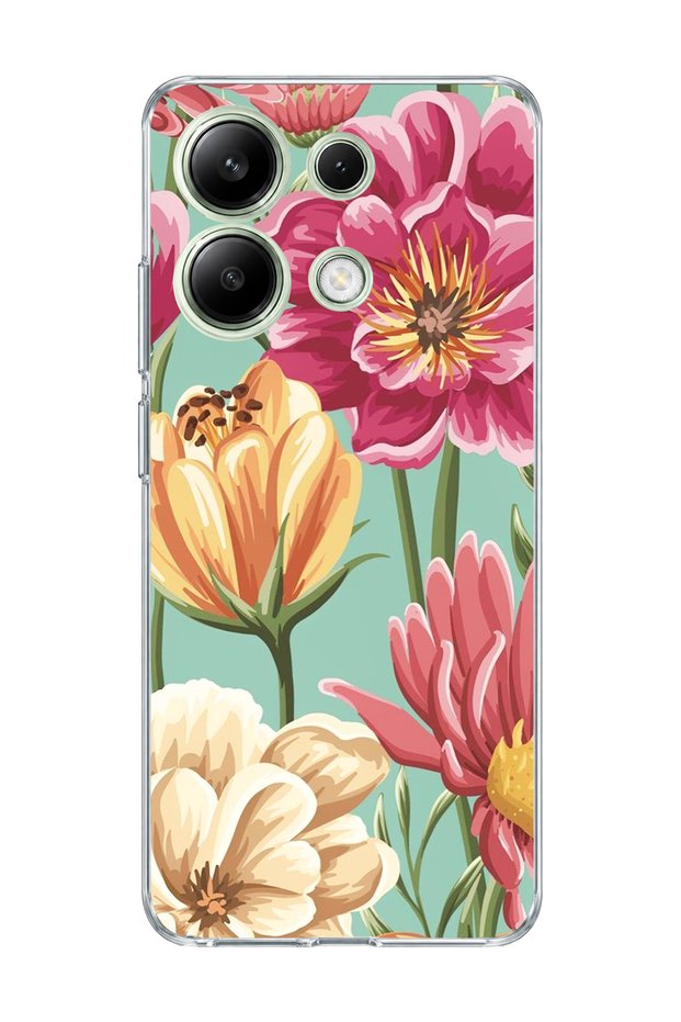Redmi Note 13 4g Compatible Large Flower Mint Green Printed Transparent Phone Case