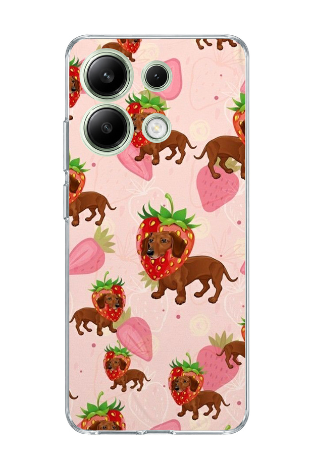 Redmi Note 13 4g Compatible Strawberry Sausage Dog Printed Transparent Phone Case